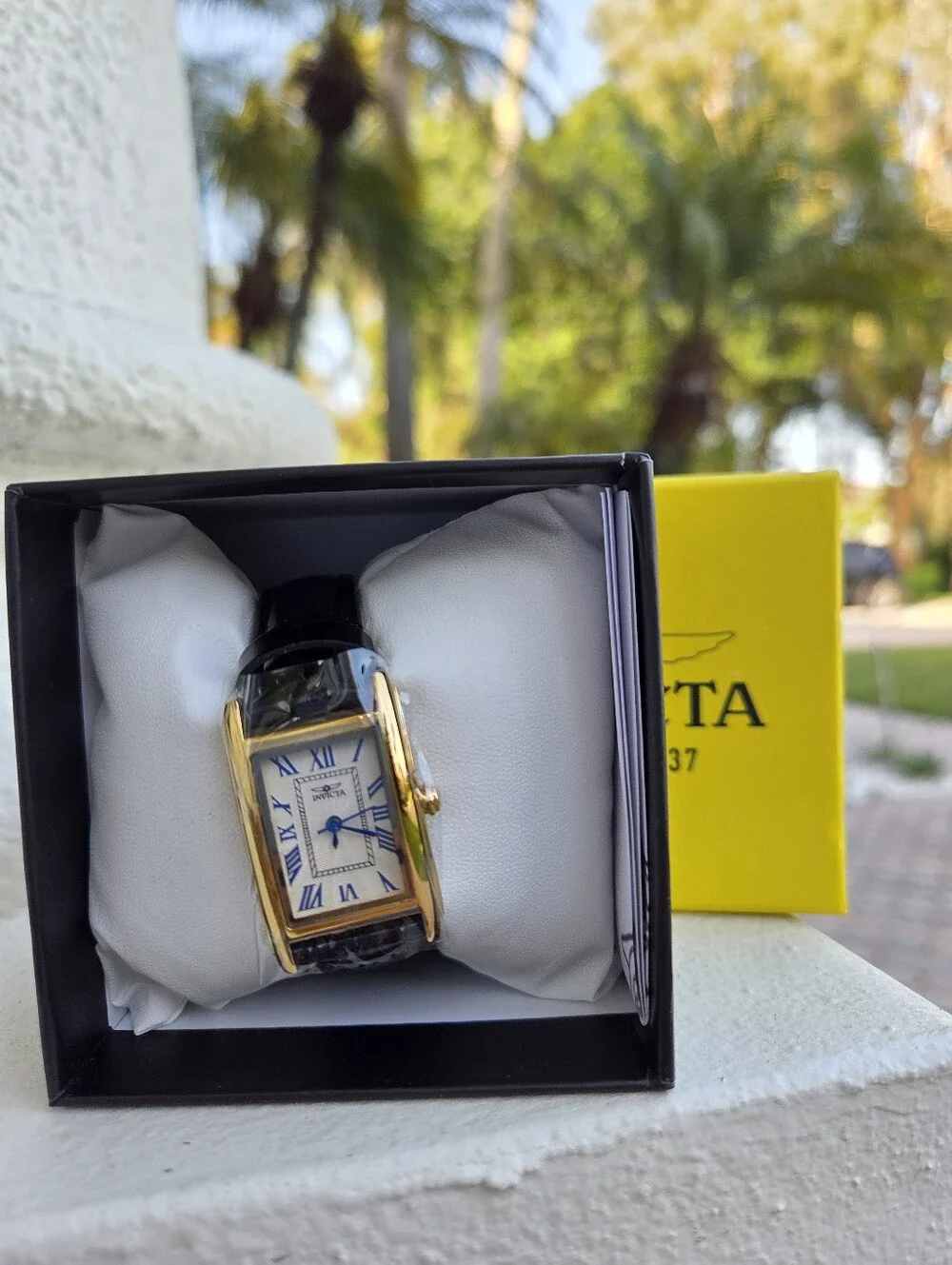 Invicta Celestial Lady 22mm Gold Tone Black Leather Quartz Watch 70376